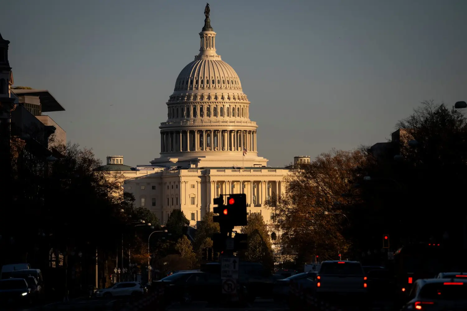 A general view of the U.S. Capitol Building at dusk, in Washington, D.C., on Monday, December 2, 2024.