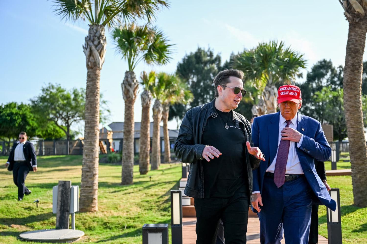 Elon Musk greets U.S. President-elect Donald Trump as he arrives to attend a viewing of the launch of the sixth test flight of the SpaceX Starship rocket, November 19, 2024. Brandon Bell/Pool via REUTERS/File Photo