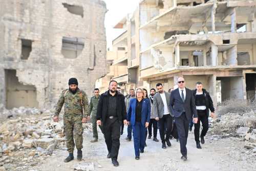 Svenja Schulze (SPD), Federal Minister for Economic Cooperation and Development, visits the district of Djubar during a visit to Syria.