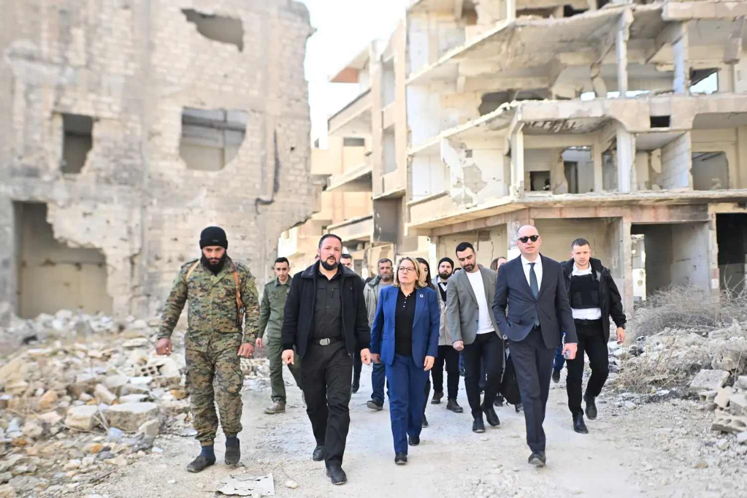 Svenja Schulze (SPD), Federal Minister for Economic Cooperation and Development, visits the district of Djubar during a visit to Syria.