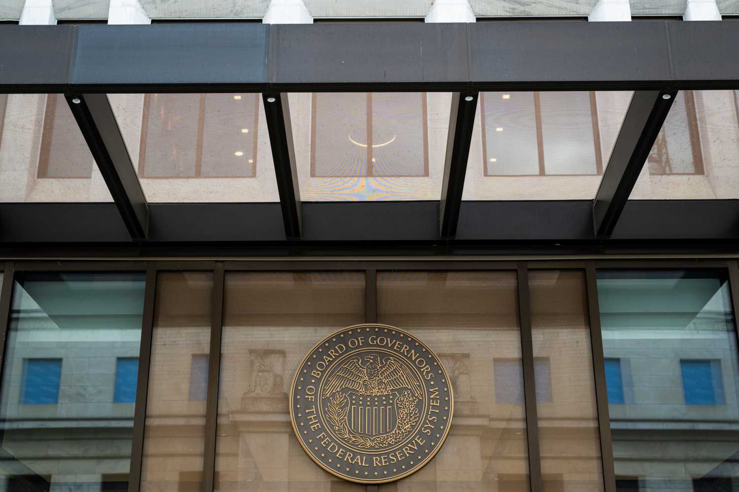 A general view of the U.S. Federal Reserve Board of Governors' seal at the William McChesney Martin Jr. Building, in Washington, D.C., on Thursday, October 3, 2024. (Graeme Sloan/Sipa USA)