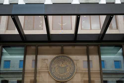 A general view of the U.S. Federal Reserve Board of Governors' seal at the William McChesney Martin Jr. Building, in Washington, D.C., on Thursday, October 3, 2024. (Graeme Sloan/Sipa USA)