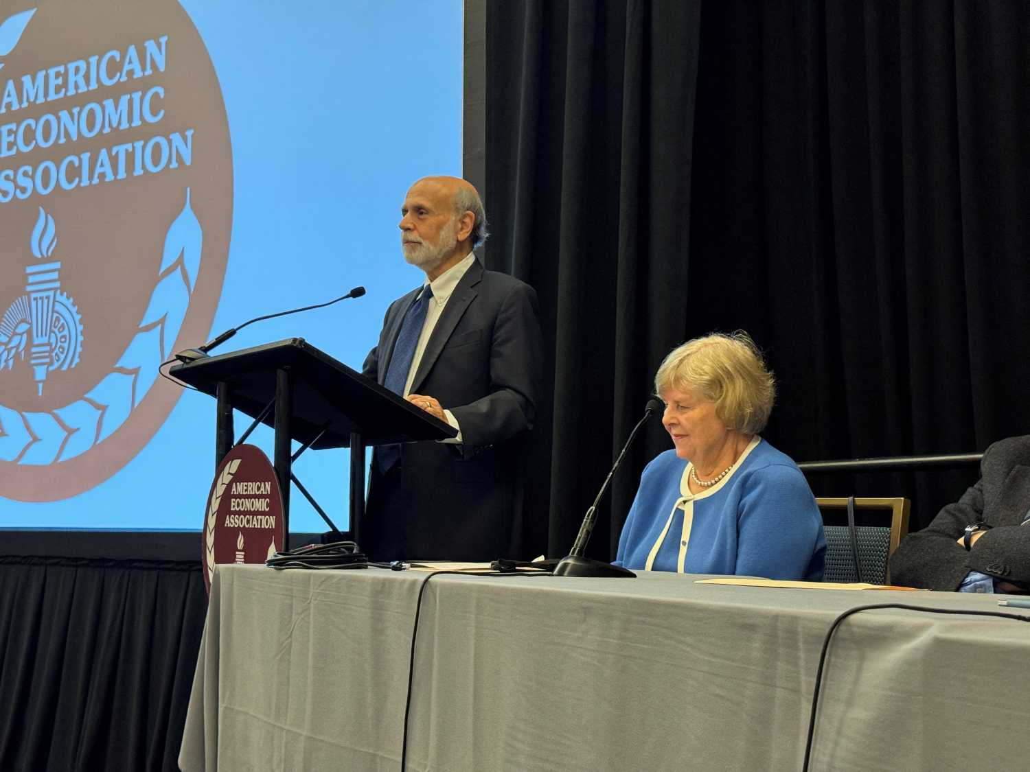Former U.S. Federal Reserve Chair Ben Bernanke speaks during the American Economic Association?s annual conference in San Francisco, California, U.S. January 5, 2025.