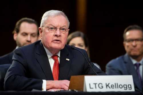 LTG Keith Kellogg, Co-Chair, Center for American Security America First Policy Institute, appears before a Senate Committee on Armed Services hearing to examine the conflict in Ukraine, in the Dirksen Senate Office Building in Washington, DC,USA, Tuesday, February 28, 2023. Photo by Rod Lamkey/CNP/ABACAPRESS.COM