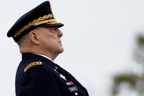 20th Chairman of the Joint Chiefs of Staff General Mark A. Milley attends the Armed Forces Farewell Tribute in honor of General Milley and an Armed Forces Hail in honor of General Brown, at Summerall Field at Joint Base Myer-Henderson Hall, Arlington, Virginia, U.S., on September 29, 2023.