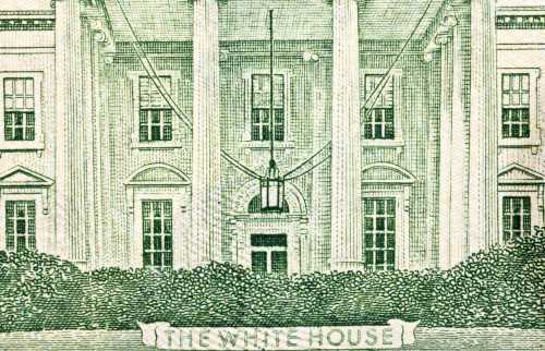 Zoomed in White House on a dollar bill