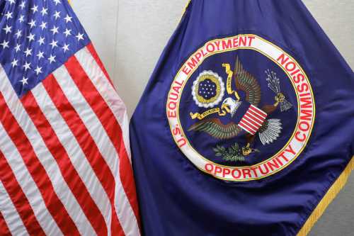 The seal of the The United States Equal Employment Opportunity Commission (EEOC) is seen at their headquarters in Washington, D.C., U.S., on May 14, 2021.