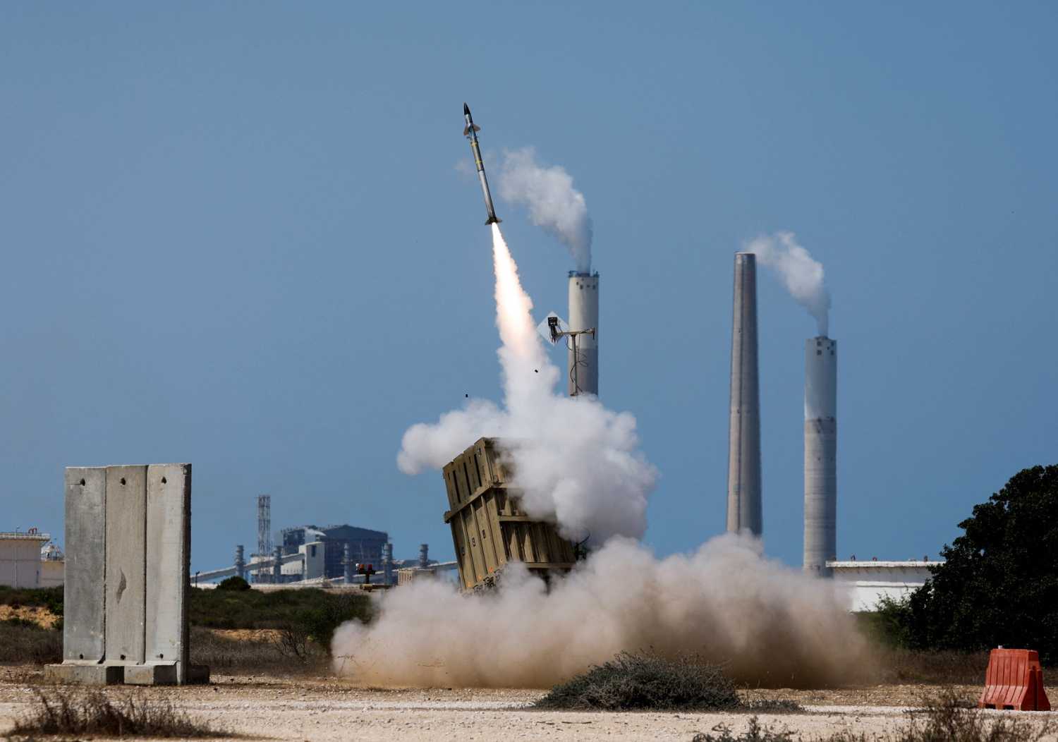 An Iron Dome anti-missile system fires an interceptor missile as a rocket is launched from the Gaza Strip toward Israel, at the sky near the Israel-Gaza border August 7, 2022.