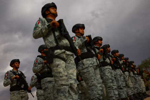 Members of the Mexican National Guard stand in formation at the military base, as lawmakers discuss a reform for the National Guard to become part of the Secretariat of National Defense (SEDENA), in Ciudad Juarez, Mexico, September 20, 2024.