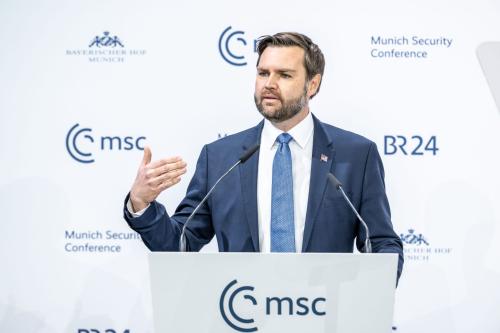 US Vice President, J.D. Vance, speaks at the opening of the 61st Munich Security Conference (MSC) at the Bayerischer Hof conference hotel on Feb 17, 2025.