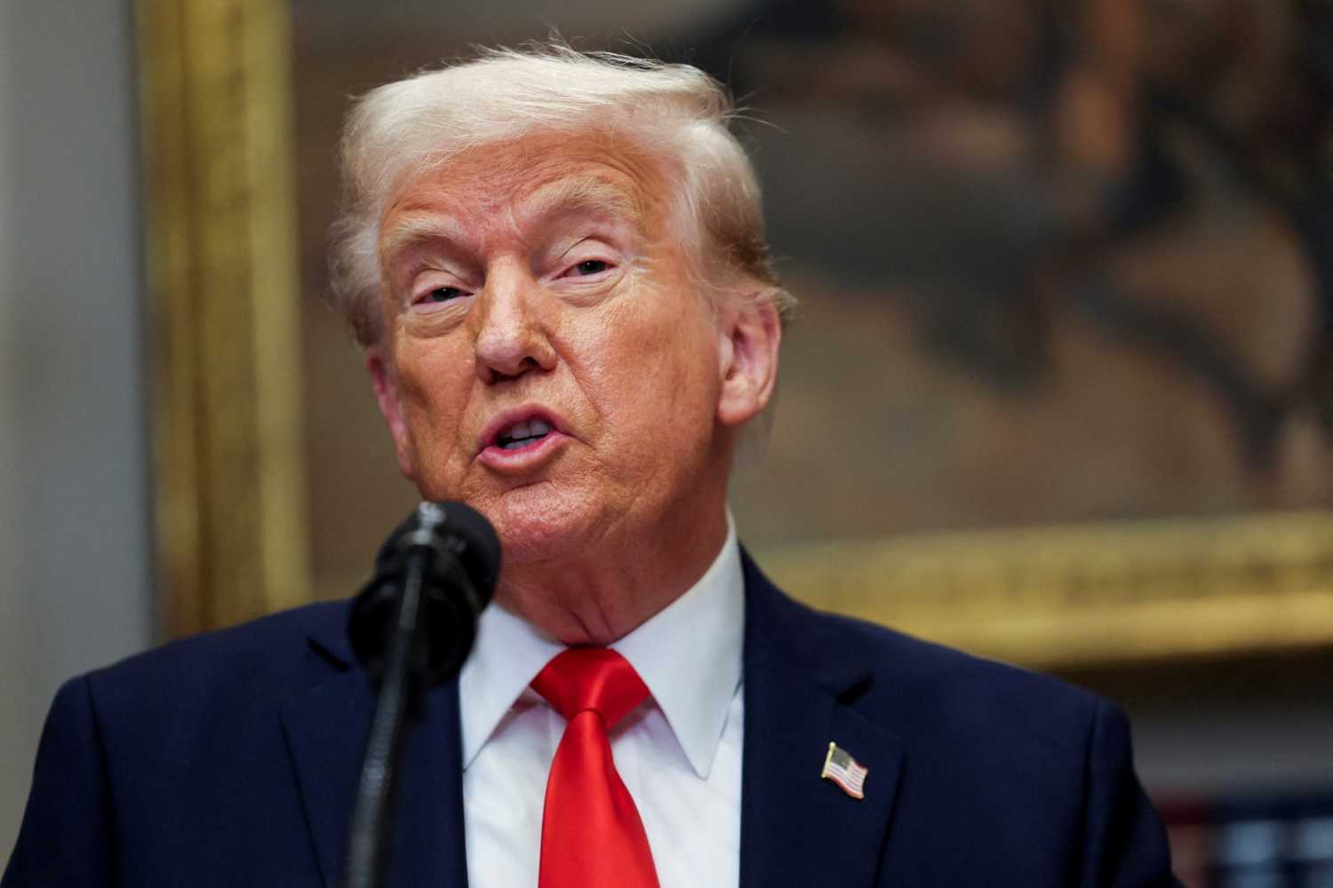 U.S. President Donald Trump makes an announcement about an investment from Taiwan Semiconductor Manufacturing Company (TSMC), in the Roosevelt Room at the White House in Washington, D.C., U.S., March 3, 2025.