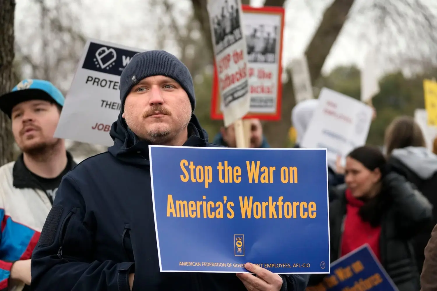 Protesters attends a rally in support of federal workers who have been terminated on Friday, March 7, 2025 at the Clement J. Zablocki VA Medical Center at 5000 W. National Ave. in Milwaukee.