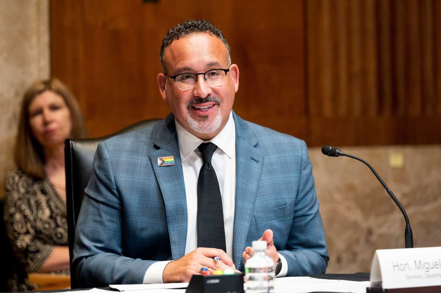U.S. Secretary of Education Miguel Cardona speaking at a hearing of the Senate Appropriations Committee in Washington, DC, USA on June 16, 2021.