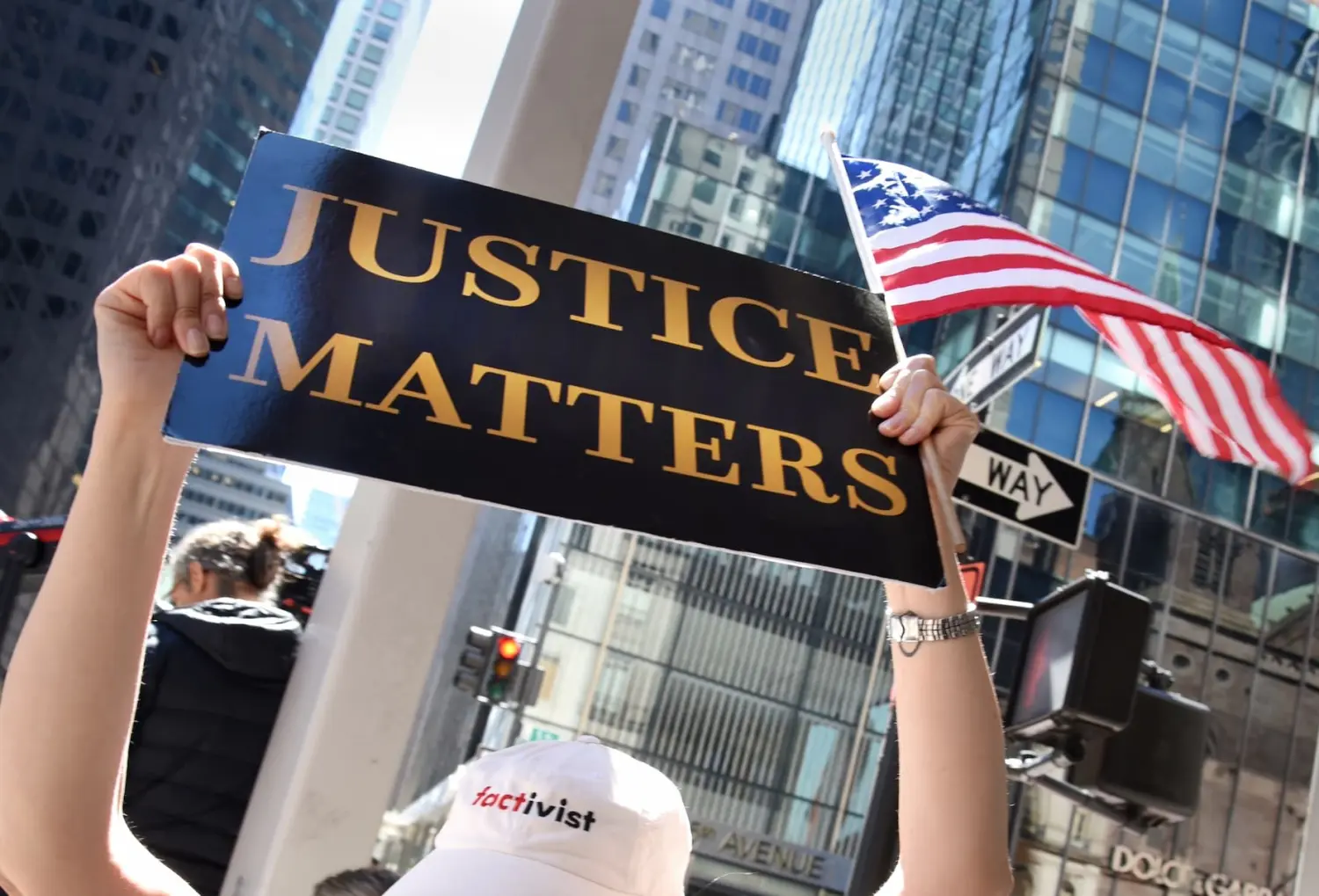 Demonstrators gathered in front of Trump Tower in New York on May 31, 2024, to show support for the 34 guilty verdicts delivered against former President Donald Trump in the “hush money” trial.