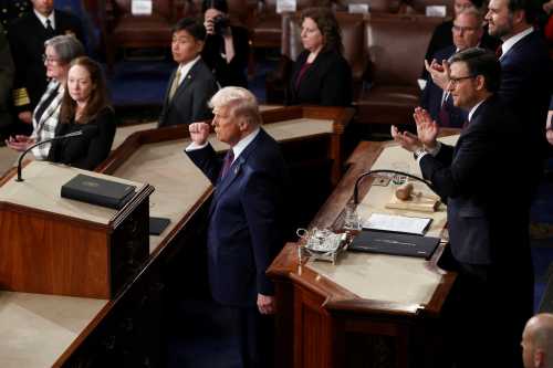 U.S. President Donald Trump speaks to a joint session of Congress in the House Chamber of the U.S. Capitol, Washington, D.C., March 4, 2025. REUTERS/Evelyn Hockstein