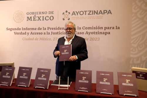 The Undersecretary of Human Rights of the Ministry of the Interior, Alejandro Encinas Rodriguez presented the Second Report of the Presidency of the Commission for Truth and Access to Justice in the Ayotzinapa Case at the Ministry of Government in Mexico City on September 27, 2023 in Mexico City, Mexico.