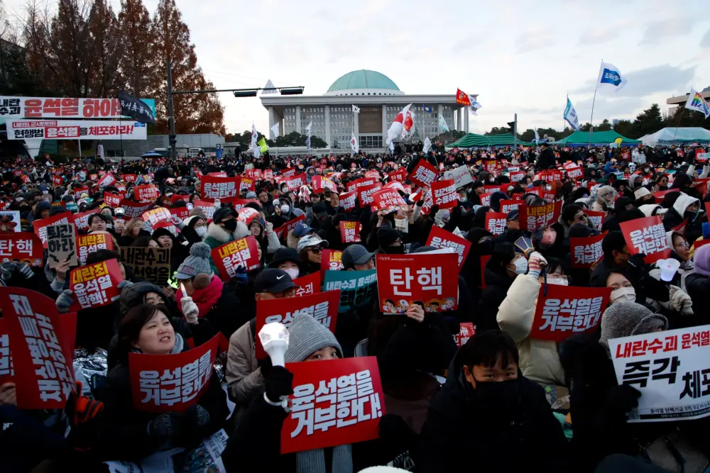 Citizens gather in Yeouido, South Korea, on December 7, 2024, to demand the impeachment and resignation of President Yoon Suk Yeol.