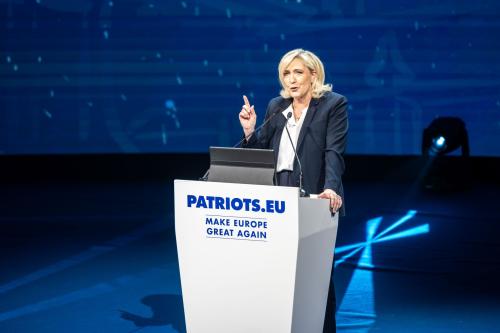 Rassemblement National leader Marine Le Pen attend the European Patriots Summit in Madrid. David Cruz Sanz/Alter Photos/Sipa USA via Reuters Connect)