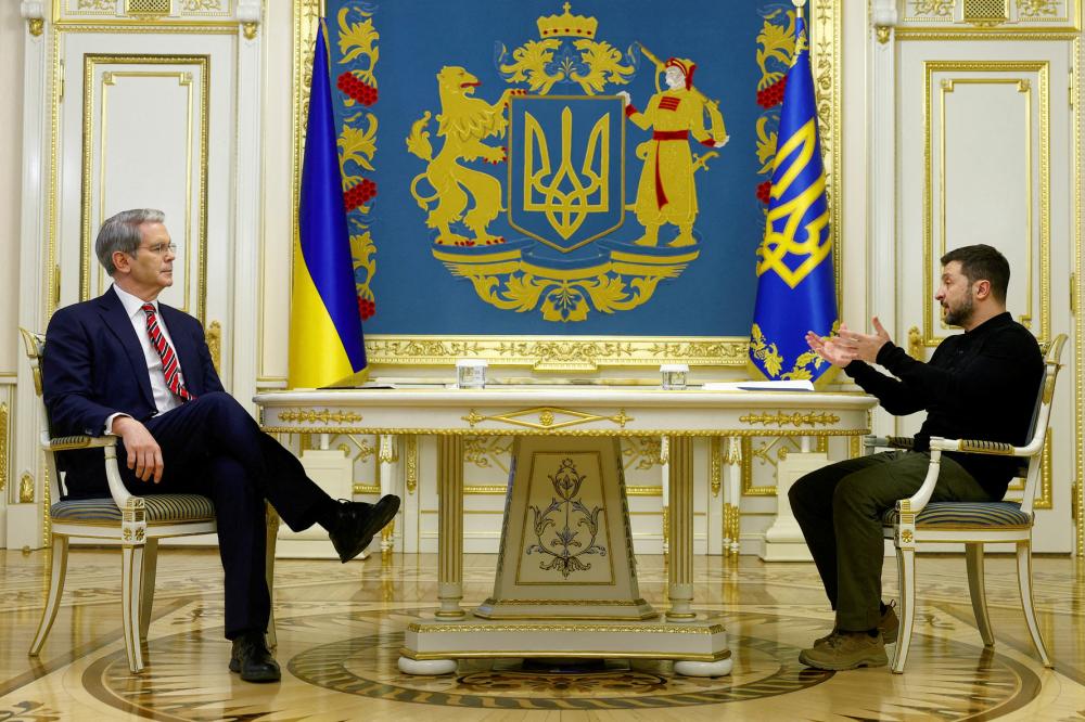 Ukrainian President Volodymyr Zelenskyy meets with U.S. Secretary of the Treasury Scott Bessent, amid Russia's attack on Ukraine, in Kyiv, Ukraine, February 12, 2025.