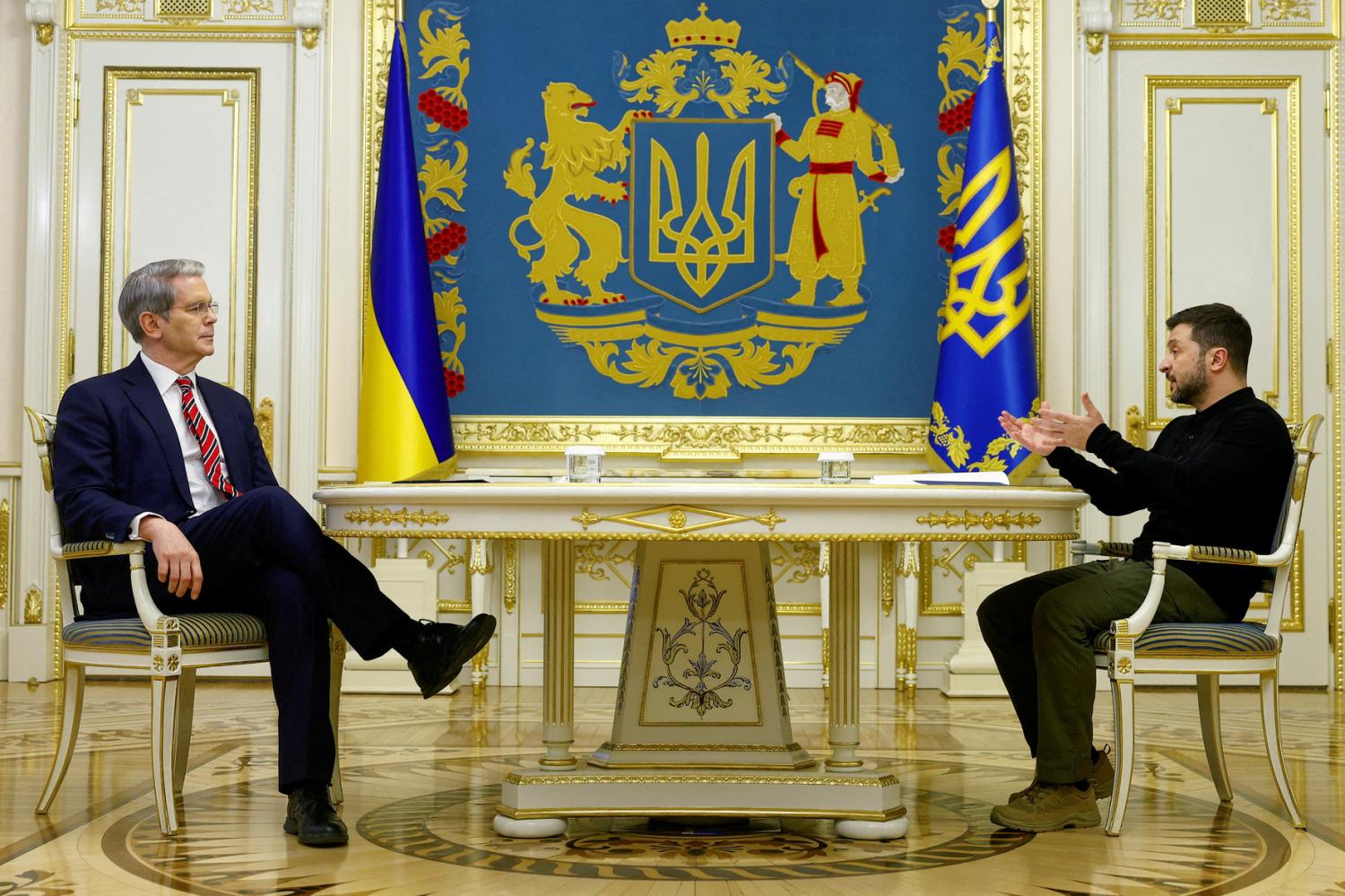 Ukrainian President Volodymyr Zelenskyy meets with U.S. Secretary of the Treasury Scott Bessent, amid Russia's attack on Ukraine, in Kyiv, Ukraine, February 12, 2025.