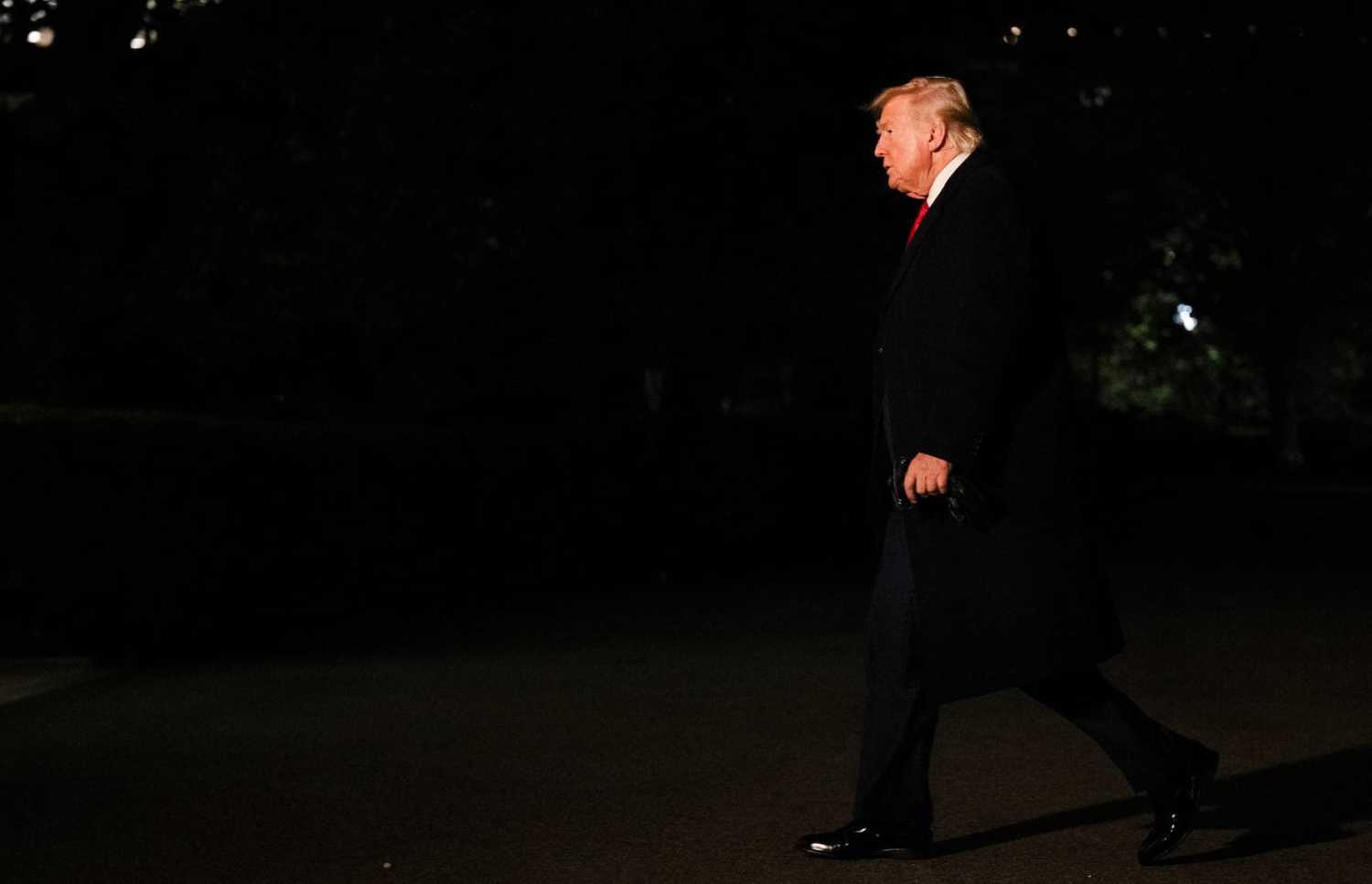 U.S. President Donald Trump arrives on the South Lawn of the White House in Washington, U.S., on April 13, 2025.
