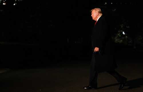 U.S. President Donald Trump arrives on the South Lawn of the White House in Washington, U.S., on April 13, 2025.