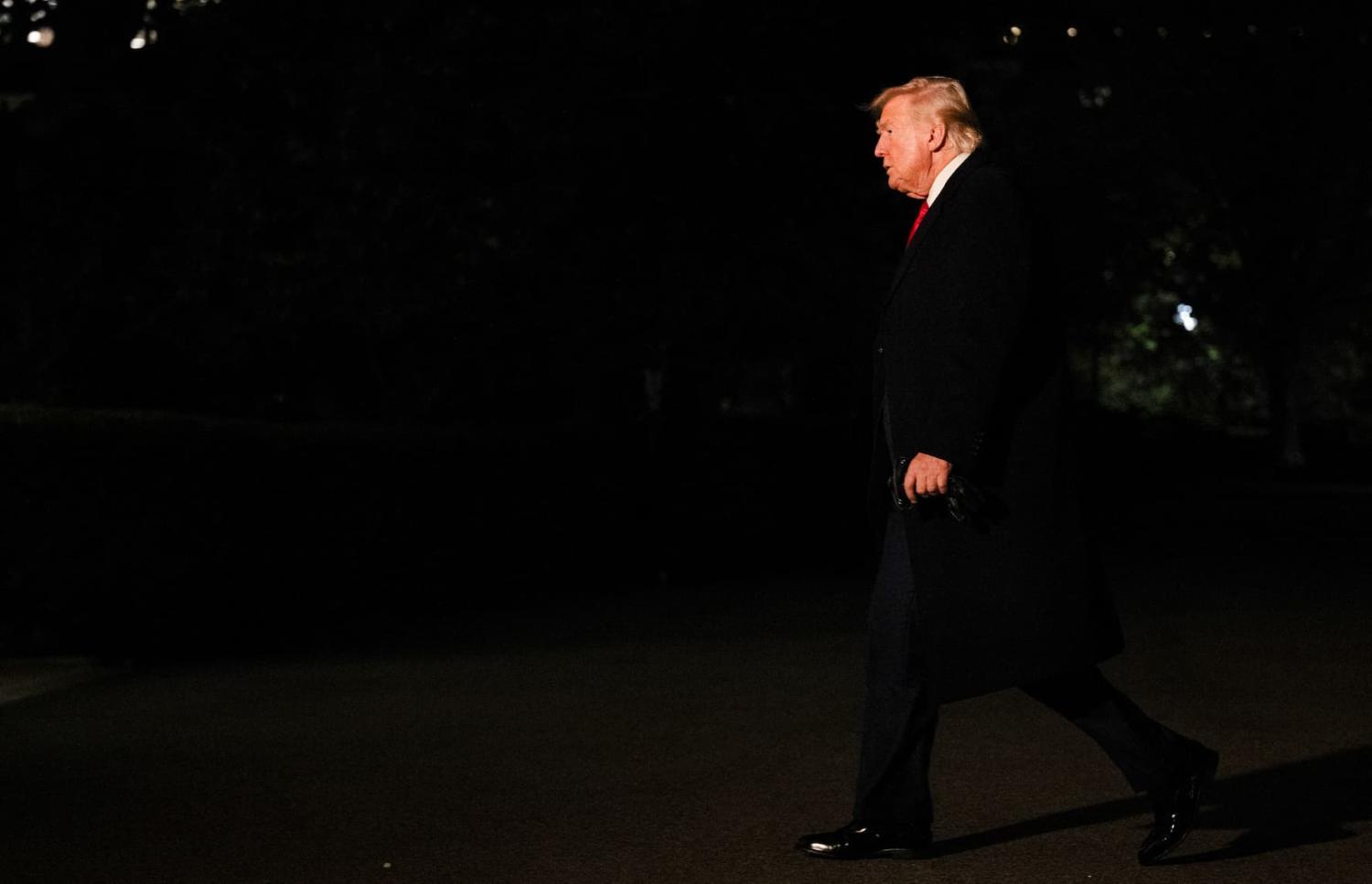 U.S. President Donald Trump arrives on the South Lawn of the White House in Washington, U.S., on April 13, 2025.