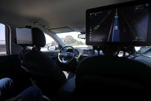 An empty driver's seat is seen inside a vehicle equipped with Pony.ai's self-driving technology during a demonstration in Fremont, California, on June 17, 2021.