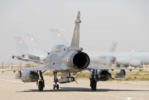 Handout photo shows a Dassault Super Etendard jet fighter carrying a ASMPA (medium-range air to surface missile) French nuclear air-launched cruise missile, taking off from Istres air base, south of France.