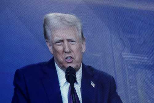 U.S. President Donald Trump makes a special address remotely during the 55th annual World Economic Forum (WEF) meeting in Davos, Switzerland, on January 23, 2025.