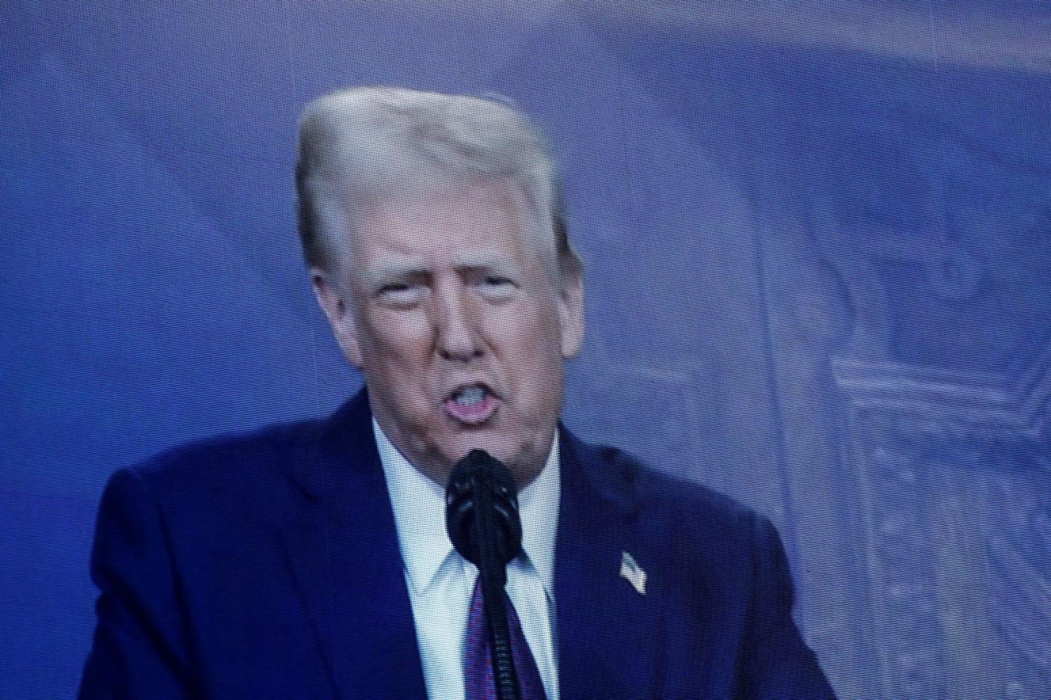 U.S. President Donald Trump makes a special address remotely during the 55th annual World Economic Forum (WEF) meeting in Davos, Switzerland, on January 23, 2025.