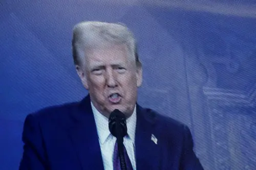 U.S. President Donald Trump makes a special address remotely during the 55th annual World Economic Forum (WEF) meeting in Davos, Switzerland, on January 23, 2025.