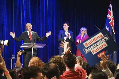 Australian Prime Minister Anthony Albanese speaks to supporters near Sydney on May 3, 2025, after his ruling Labor Party won majority seats in the general election and he secured a second consecutive three-year term.