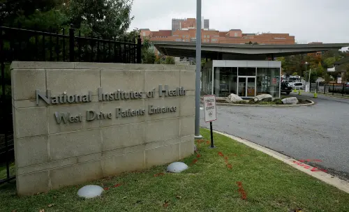 The patient's entrance at the National Institutes of Health is shown in Bethesda, Maryland, on October 16, 2014. REUTERS/Gary Cameron
