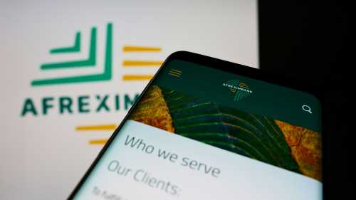 A smart phone displays the website of Afreximbank