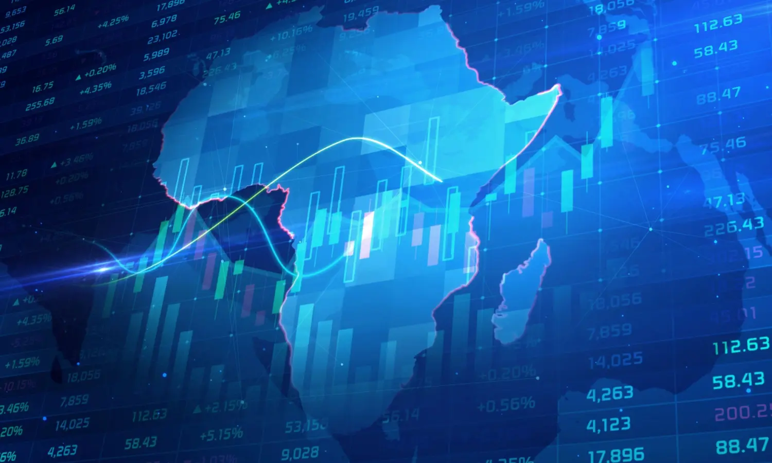 Map of Africa with a graph implying growth laid over top