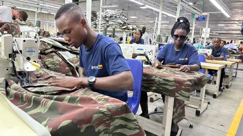 Garments are processed in a textile factory in the Glo-Djigbé Special Economic Zone (GDIZ) near the economic metropolis of Cotonou, Benin.