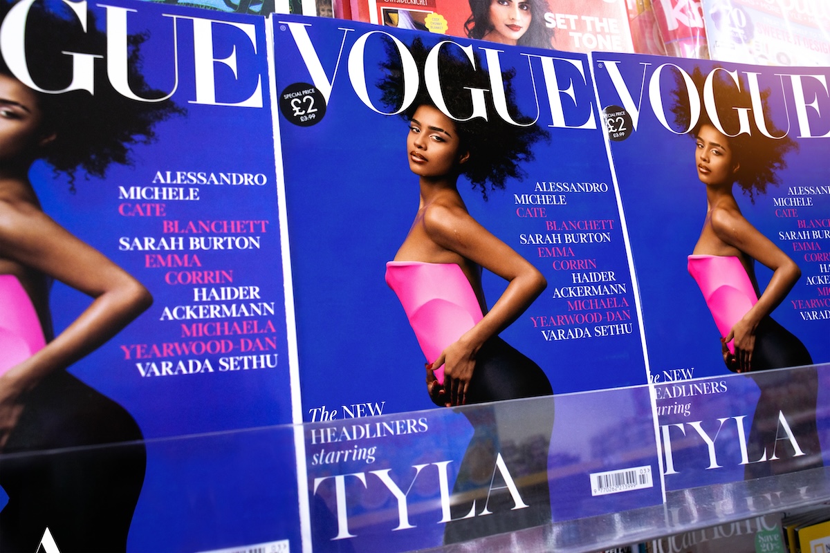 London,UK-March,7 2025: Tyla - Singer on Vogue magazine. South African musician Tyla Laura Seethal known for hit amapiano pop song Water. Wearing Balenciaga 3D-printed bustier and legging boots.