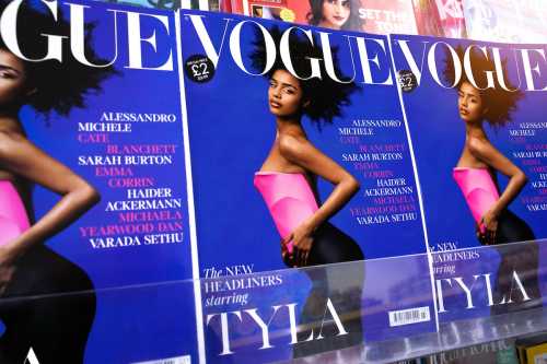 London,UK-March,7 2025: Tyla - Singer on Vogue magazine. South African musician Tyla Laura Seethal known for hit amapiano pop song Water. Wearing Balenciaga 3D-printed bustier and legging boots.