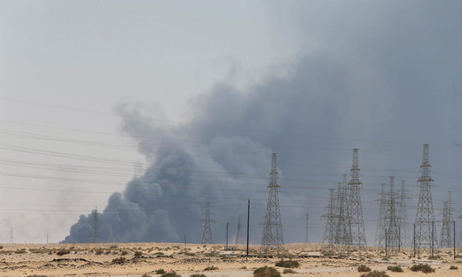 Smoke is seen following a fire at an Aramco factory in Abqaiq, Saudi Arabia, September 14, 2019
