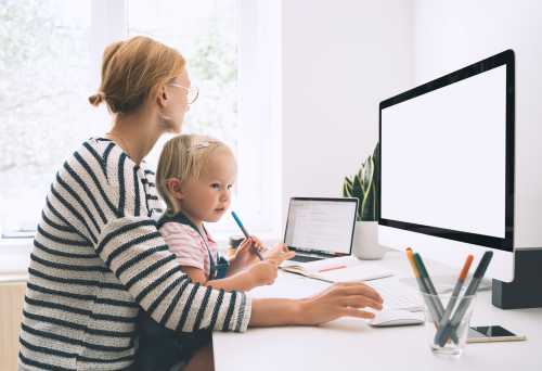 A prime-age mother working from home