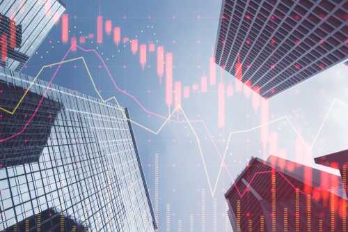 abstract banking charts overlaid on skyscrapers
