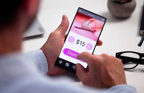 Man making donation on smart phone.