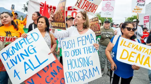 Protesters at the Altadena Rise Up March and Rally in Altadena, California