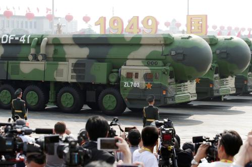 Military vehicles carrying DF-41 intercontinental ballistic missiles travel past Tiananmen Square during the military parade marking the 70th founding anniversary of People's Republic of China, on its National Day in Beijing, China, October 1, 2019.