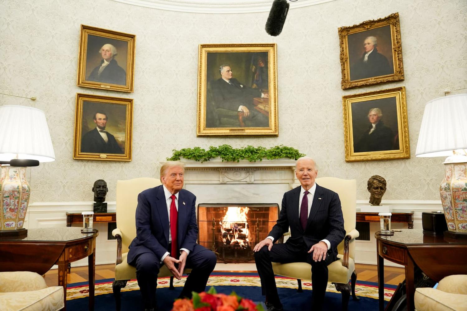 U.S. President Joe Biden meets with President-elect Donald Trump in the Oval Office at the White House in Washington, U.S., on November 13, 2024.