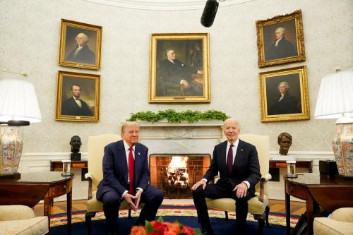 U.S. President Joe Biden meets with President-elect Donald Trump in the Oval Office at the White House in Washington, U.S., on November 13, 2024.