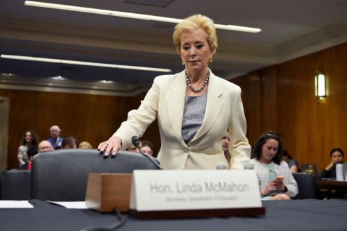 Education Secretary Linda McMahon arrives to testify before the Senate Appropriations Subcommittee on the proposed FY2026 budget for the Department of Education at the Dirksen Senate Office Building in Washington, D.C., on June 3, 2025.