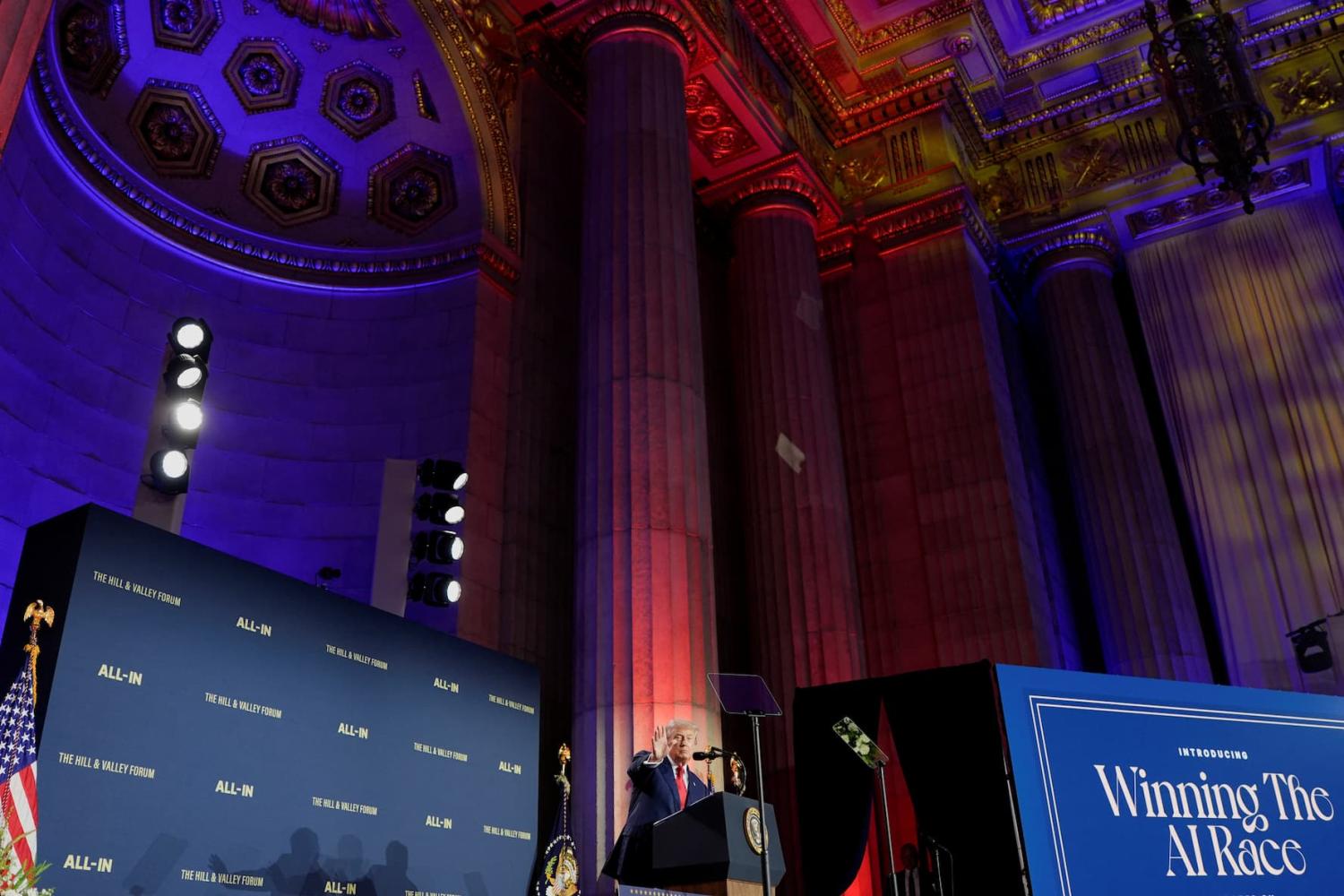 U.S. President Donald Trump delivers remarks on artificial intelligence at the "Winning the AI Race" Summit in Washington D.C., U.S., July 23, 2025.