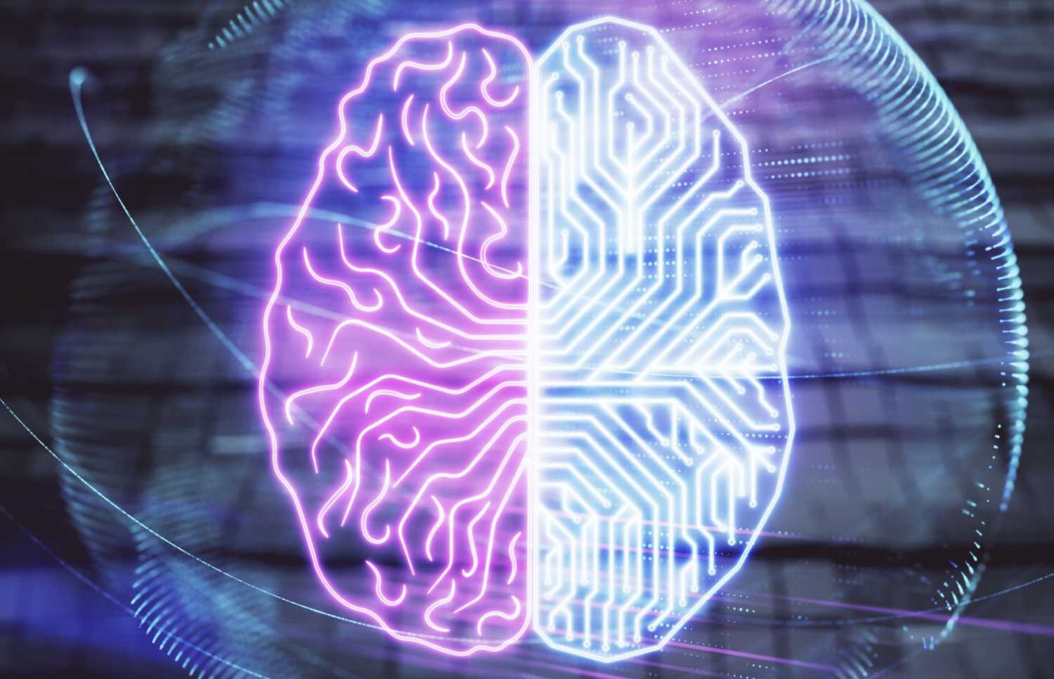 Illustration of a brain that is partially computer wiring.